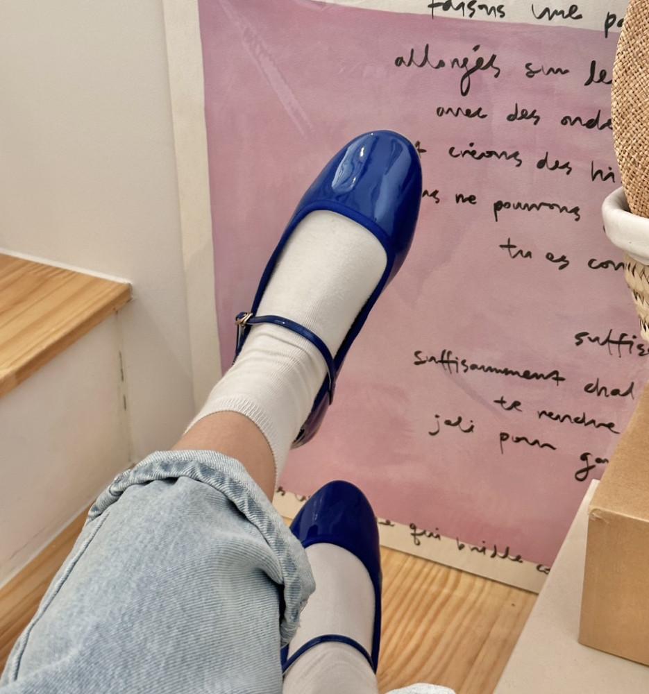 레페 블루 메리제인 애나멜 플랫