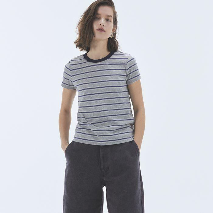 STRIPE CROP SHORT SLEEVE T-SHIRT GRAY