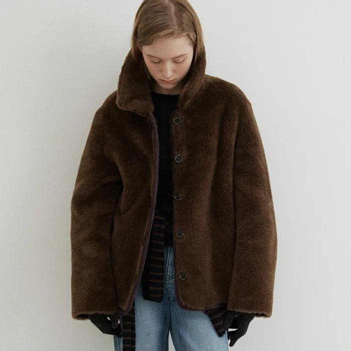 wool shearing reversible half coat (brown)