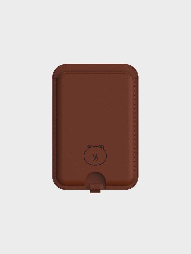 라인프렌즈 스탬프 브라운 맥세이프 카드 지갑 스탠드