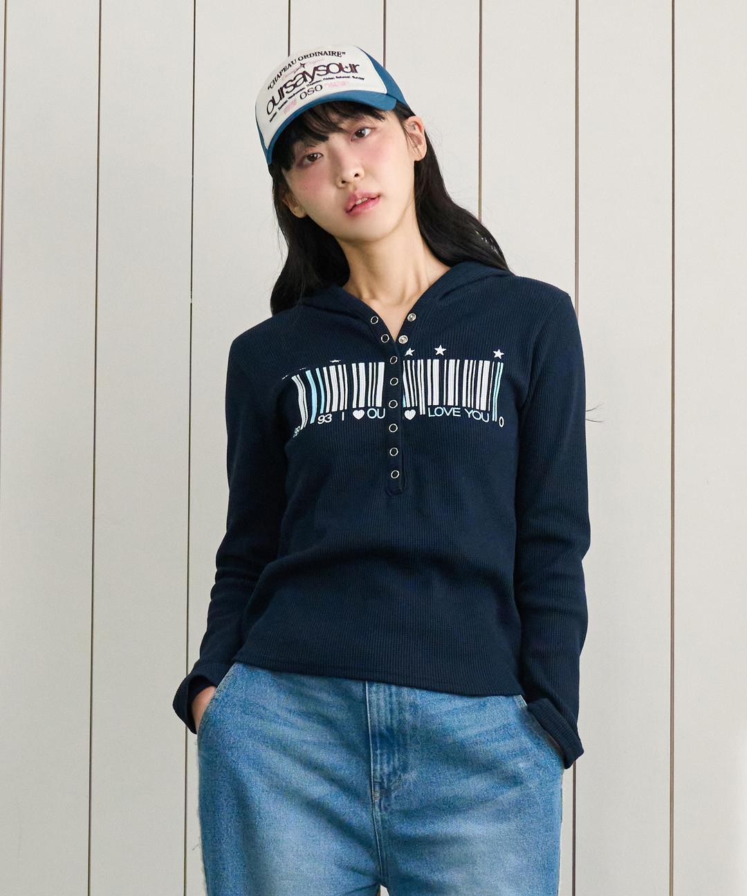 바코드 93 와플 후디 네이비
