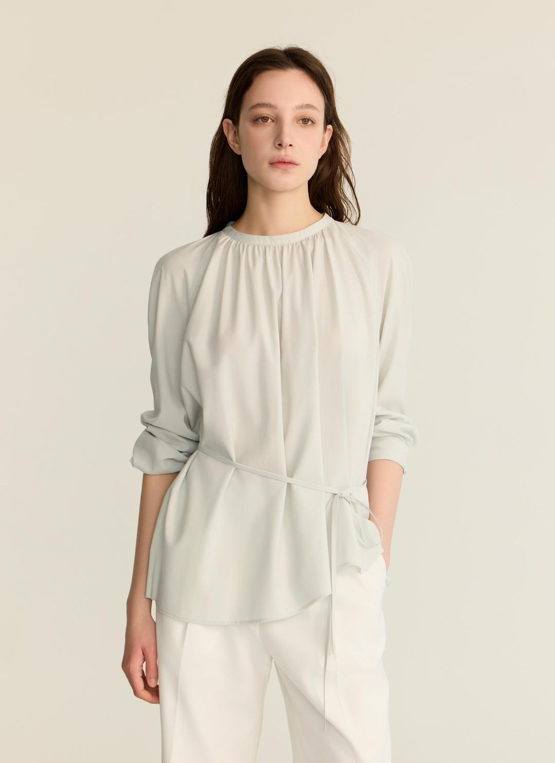 (3차 리오더) long sleeve neck-shirring blouse_mint gray