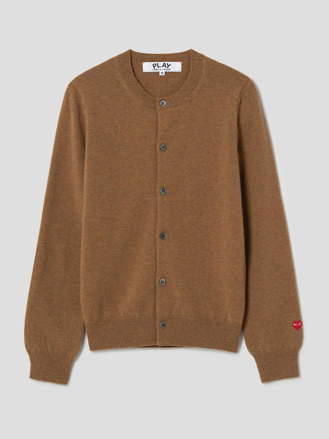 🍂10%적립🍂 (Women) Pastel Small Red Heart Wappen Cardigan -  Yellowish Brown