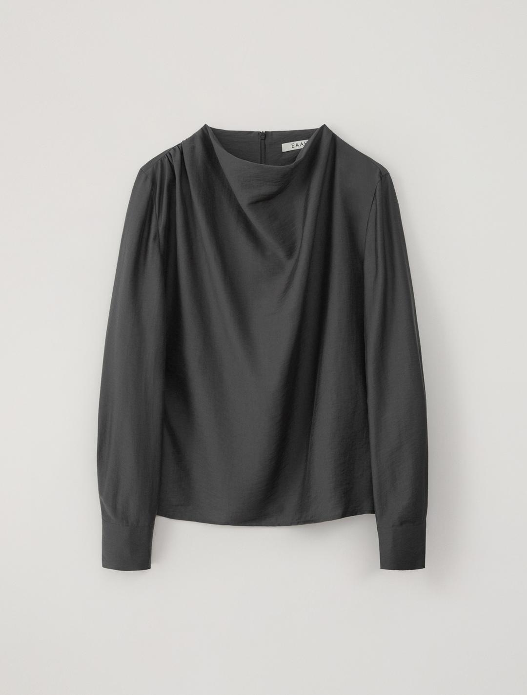 Meg Cowl Neck Blouse (Charcoal)