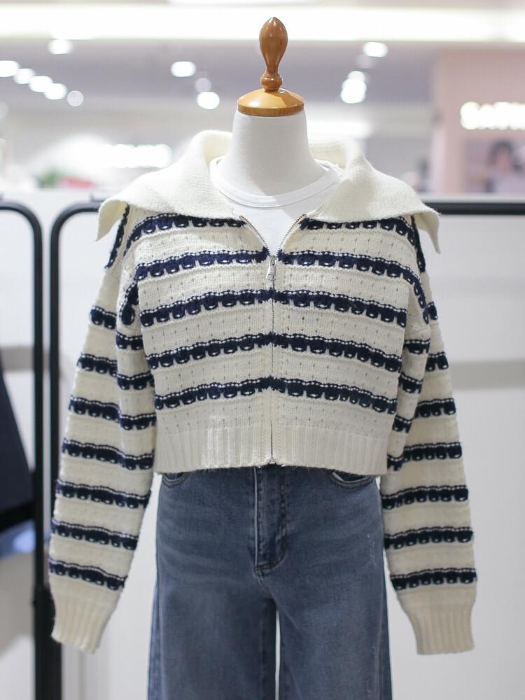 스트라이프 크롭 집업니트 CID-PJ002WA