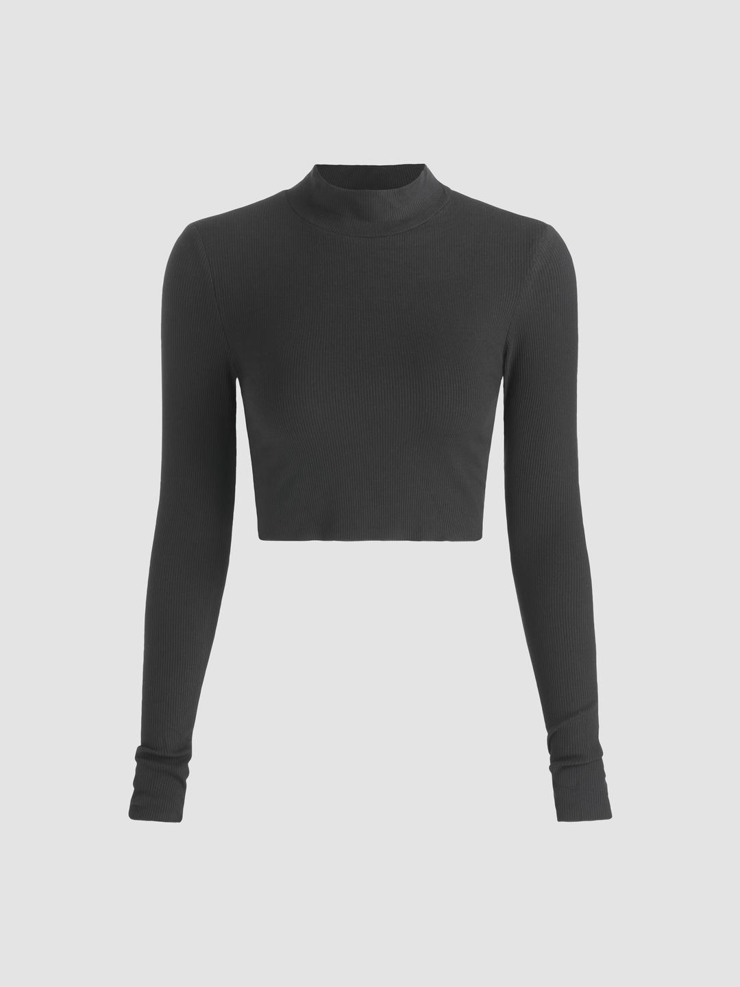 Solid Long Sleeve Crop Top