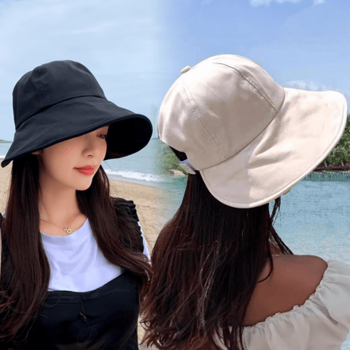 로멜로 와이드챙 벨크로 버킷햇 모자 썬캡 아이보리1 블랙1 총2장 - 모자 | 쿠팡