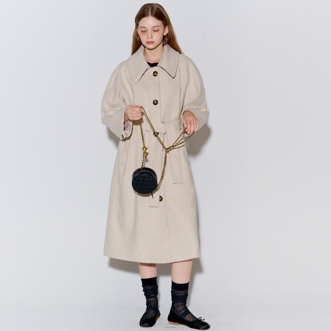 Wool Raglan Single Long Coat Oatmeal