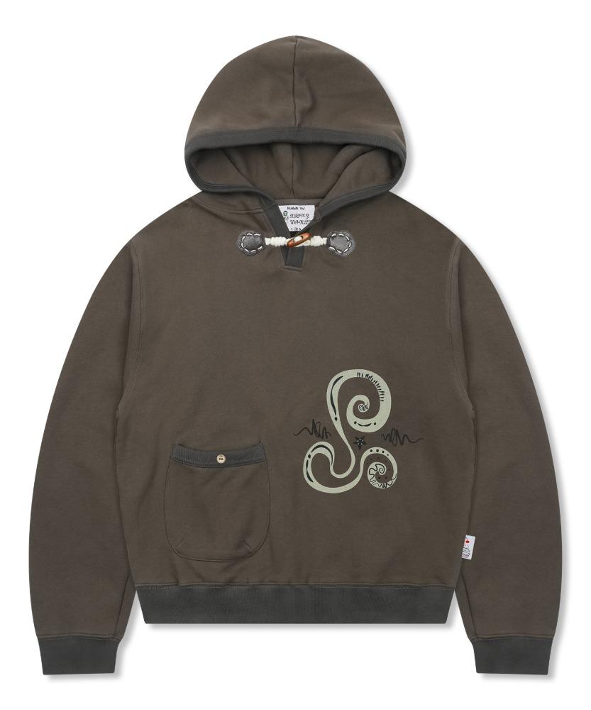 WXT068 그루잠 별 그림 배색 후드 (BROWN)