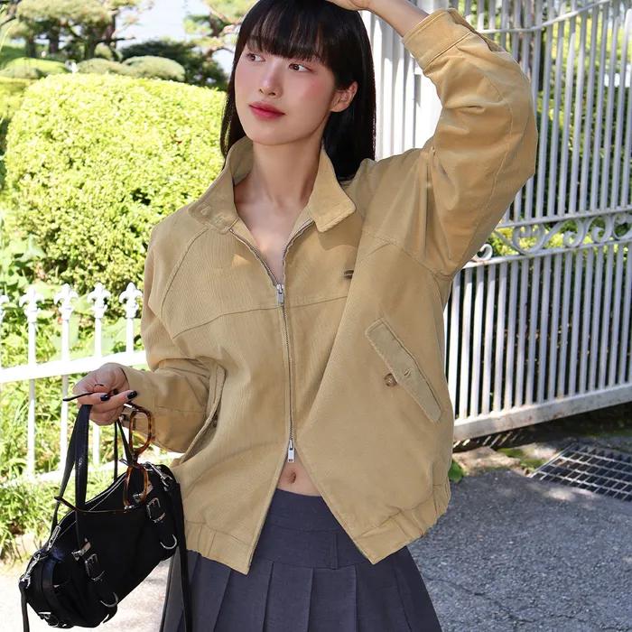 Corduroy Button Point Blouson Jacket - Beige