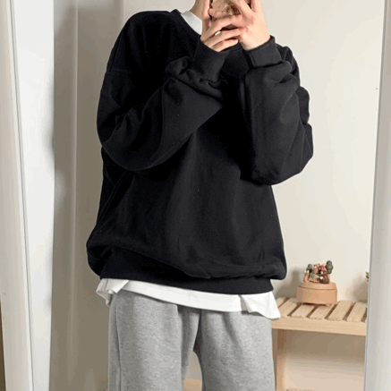 [기모 버전 추가] 66가능 시보리 짱짱 쭈리 오버핏 무지 맨투맨 (6c)
