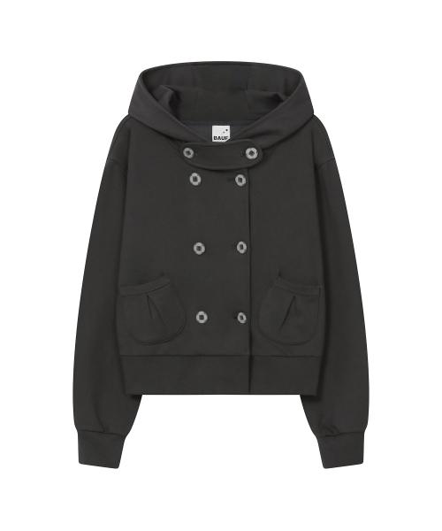 더블 버튼 후드 자켓 [차콜]