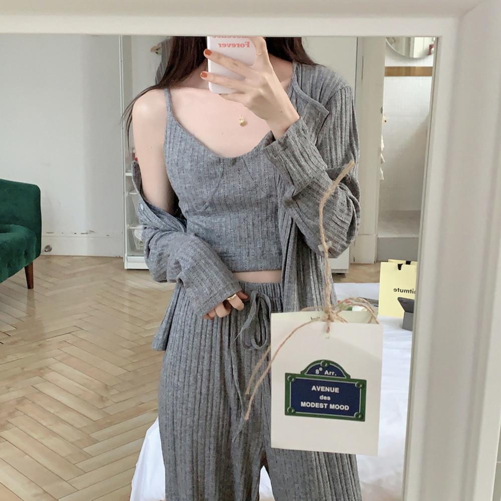 (캡내장) 제리 3종 잠옷 세트 겨울 파자마 홈웨어 가디건 나시 쓰리피스 3color