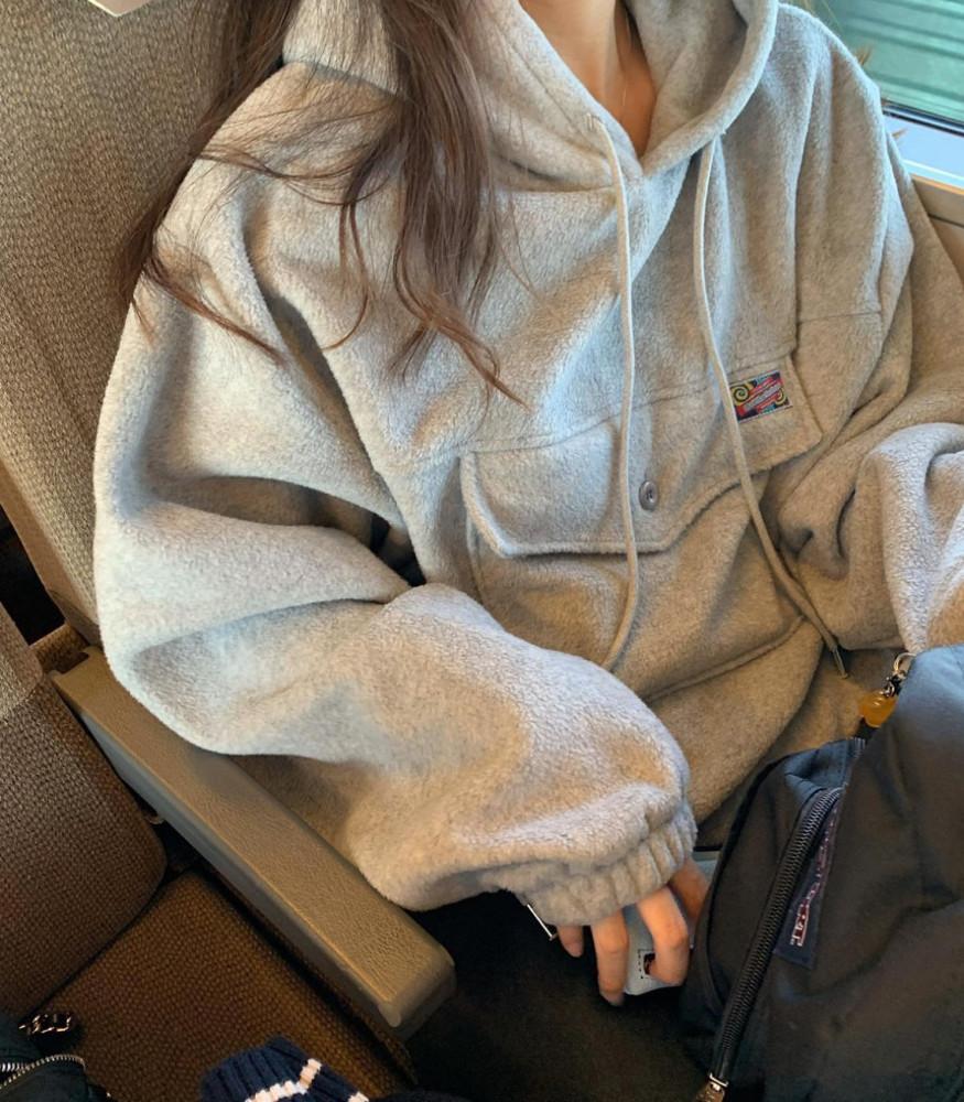 [국내제작/3COLOR] 프리러브 라벨 후리스 겨울 후드 freelove