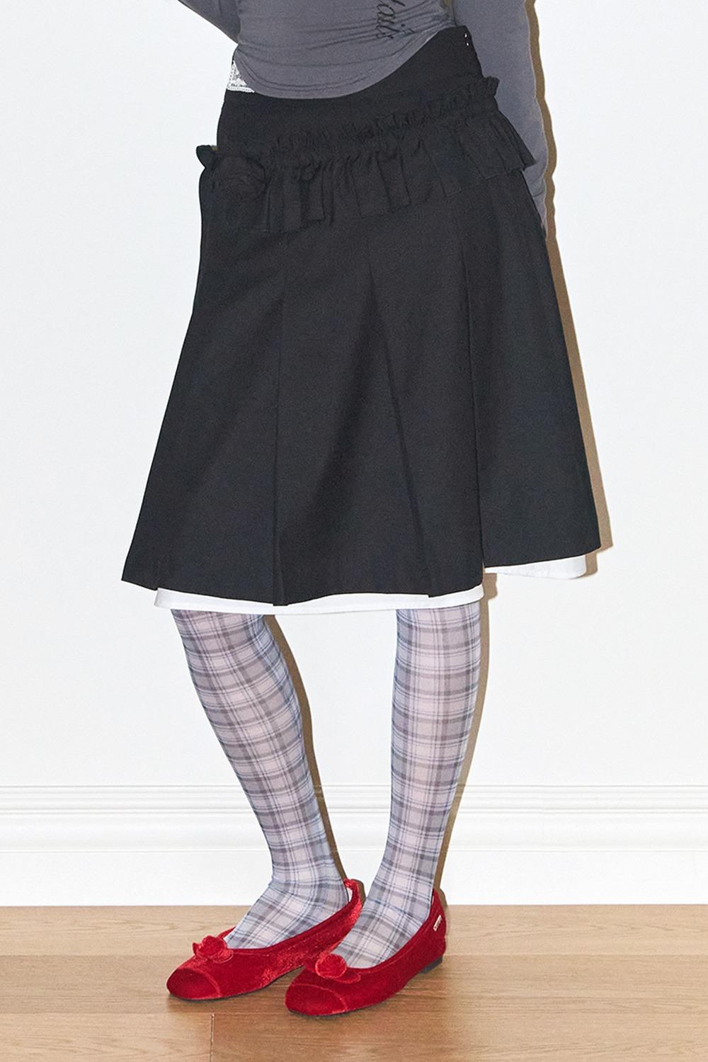 플레르 플리츠 미디 스커트 블랙