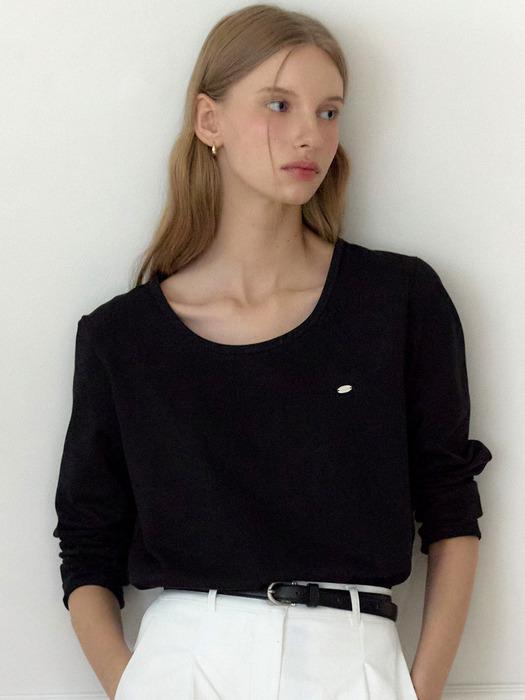 Logo Silky U-neck Sleeve T-shirt - 5color