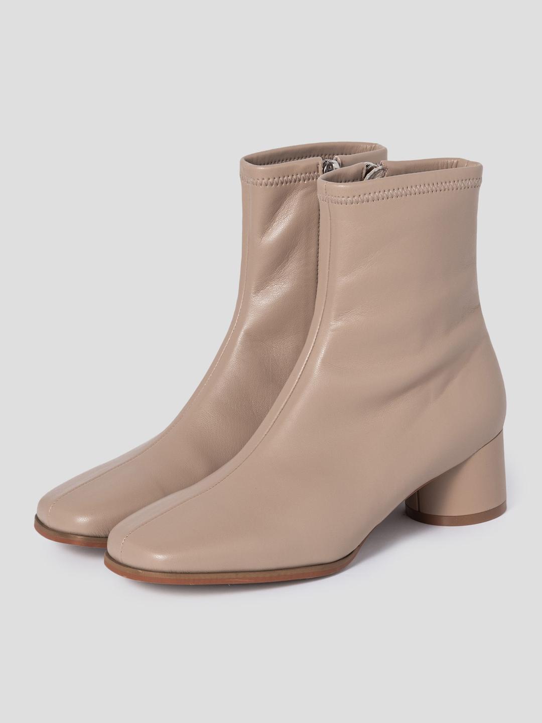 Fake Leather Spandex Ankle Boots - Beige