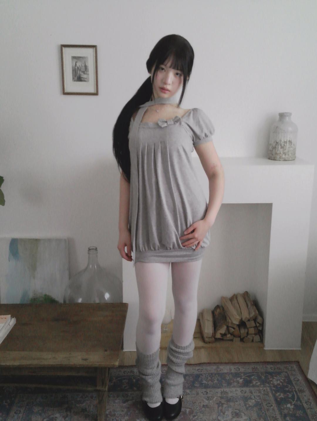 Ribbon Pleated Dress Scarf Set (Grey)