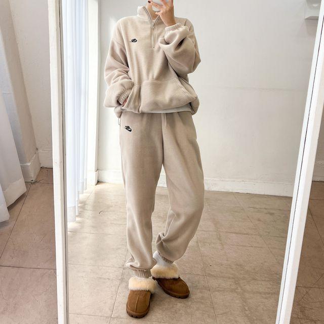 (무배 set) 자수 후리스 반집업 맨투맨 조거 트레이닝 세트 4color