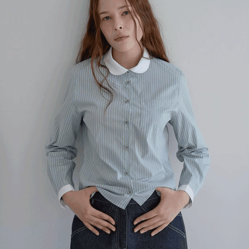 [RANDOMNOISE] [유튜버 PICK] Striped Slim-fit Shirt(Green)