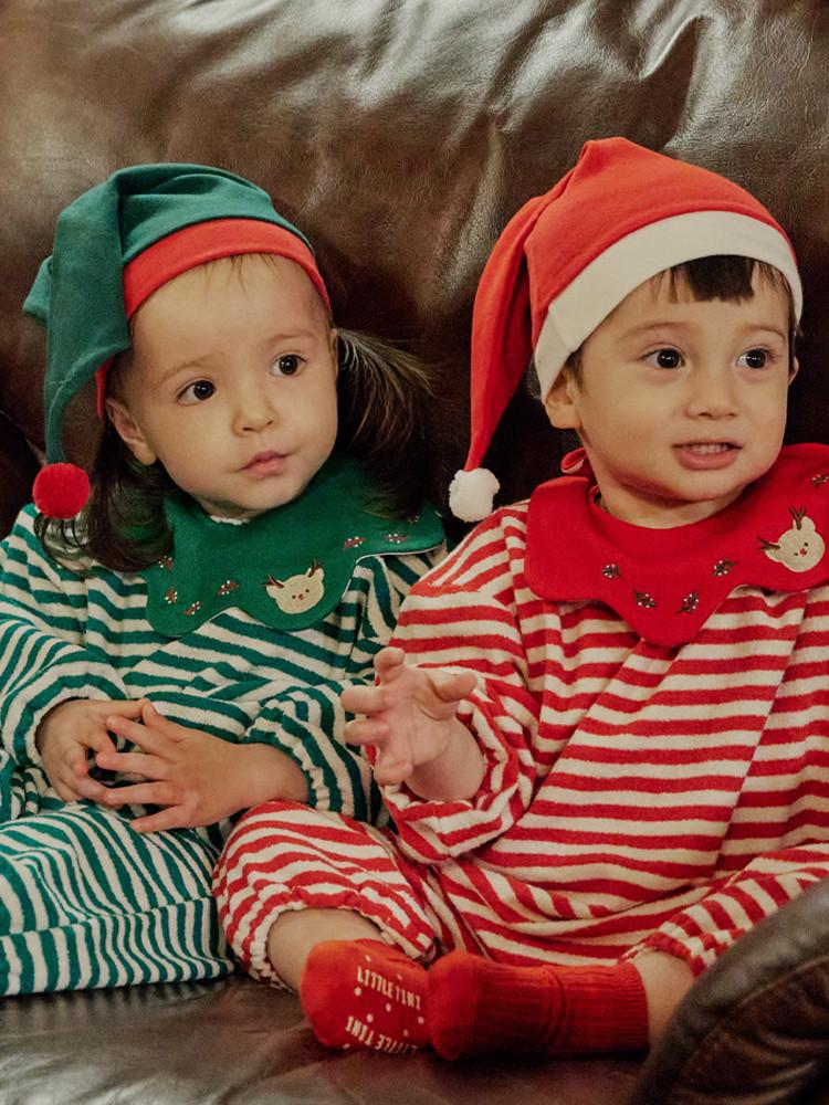 리틀티니 스트라이프 아기 신생아 꼬깔 방한 돌 백일 크리스마스 산타 보넷 엘프 모자