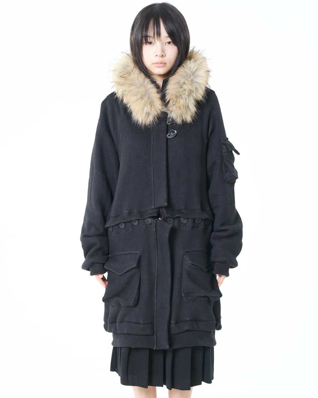 2way Fur Hood Zip Up Vintage Black