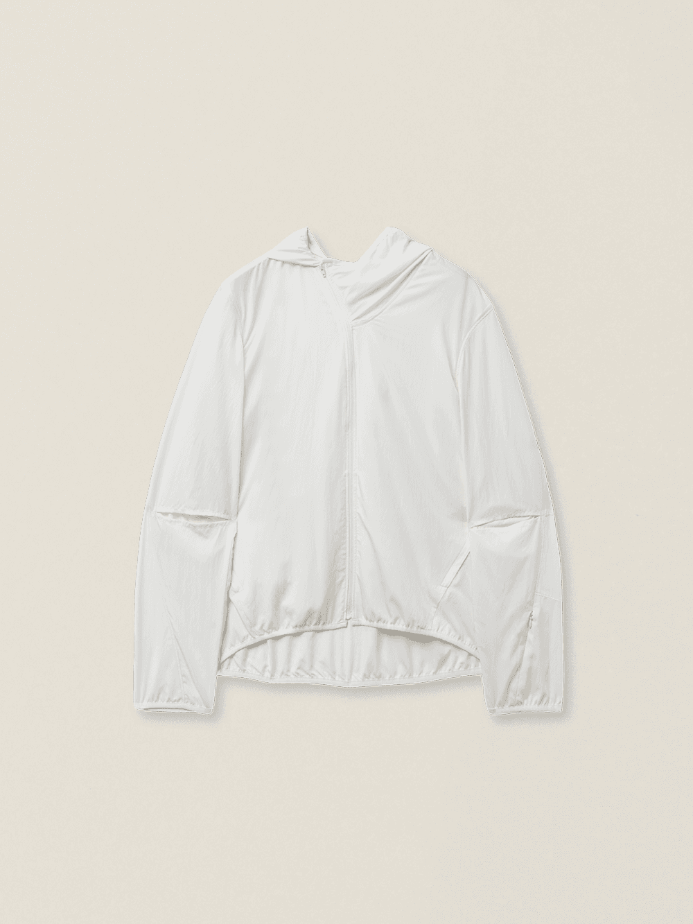 CUT-OUT SLEEVE HOODED ZIP JACKET WHITE