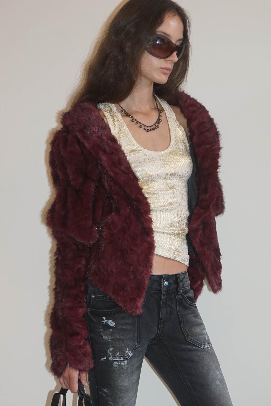 Faux Fur Corset Jacket Wine