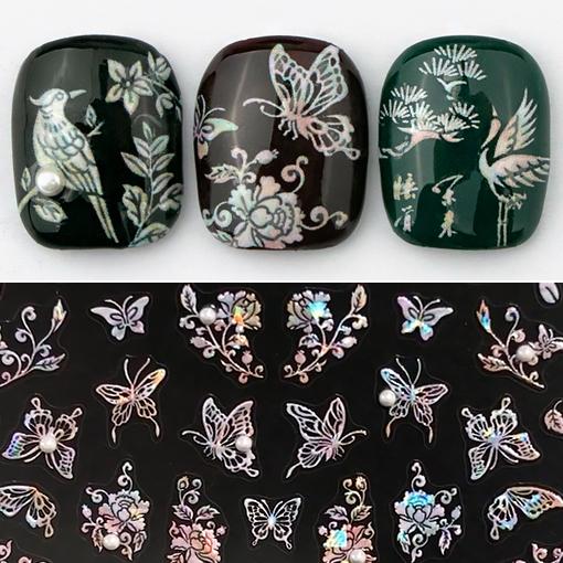 세미엠보 진주&자개 꽃과 나비 나전칠기 자개장 오리엔탈 젤네일 데코스티커