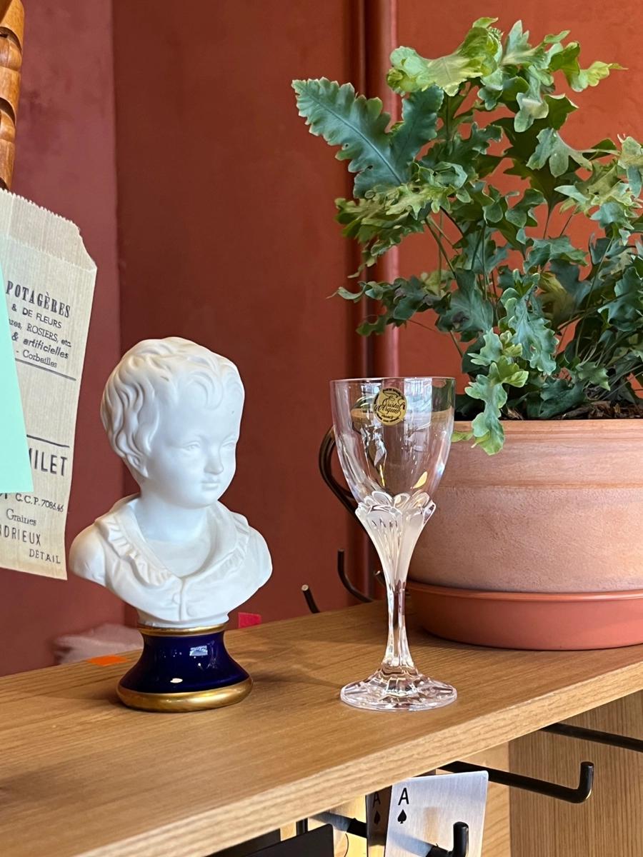 1990s 프랑스 핸드카빙 크리스탈 꽃잎받침스템 고블렛 S