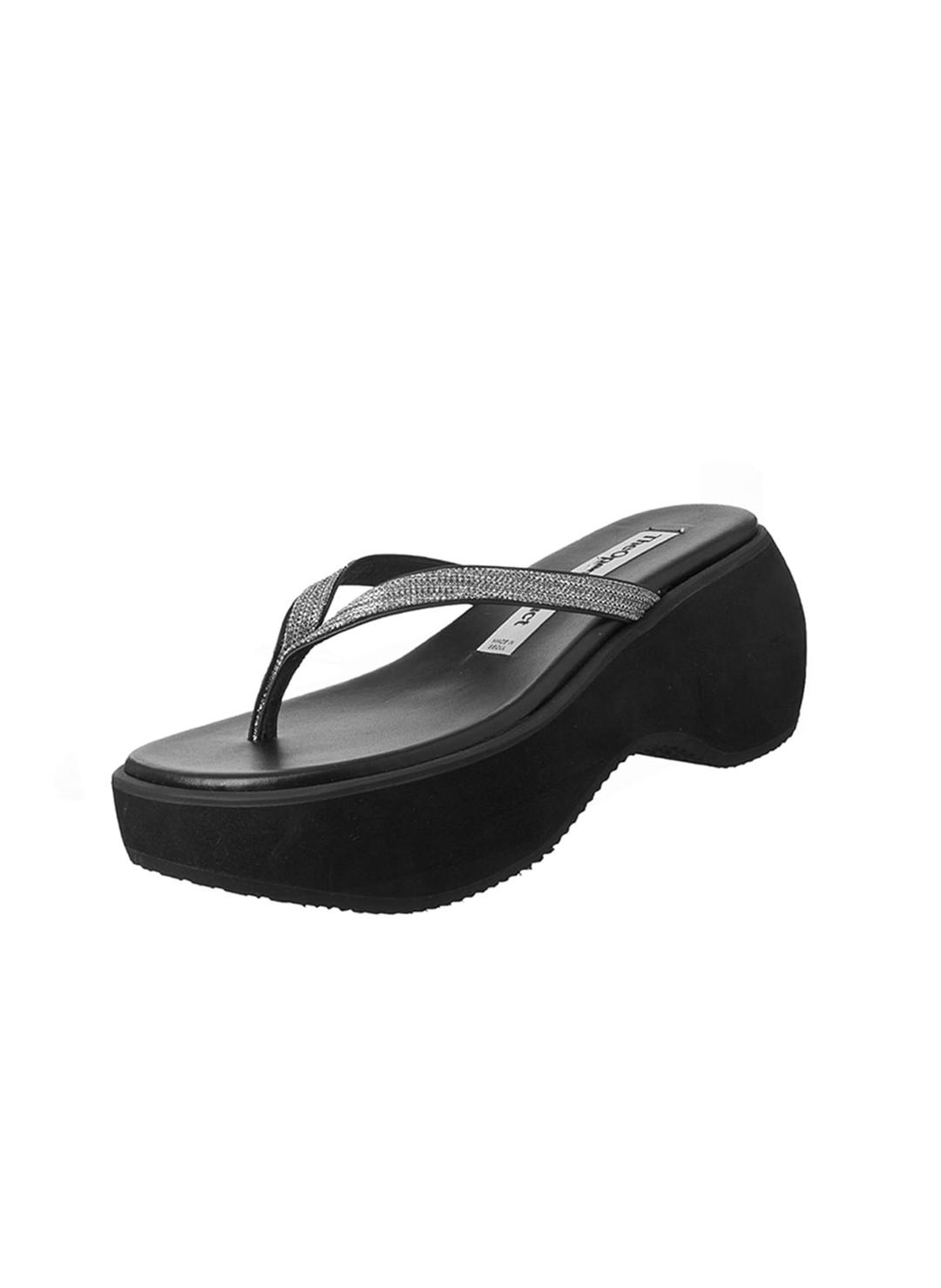GLITTER PLATFORM FLIP FLOPS, BLACK