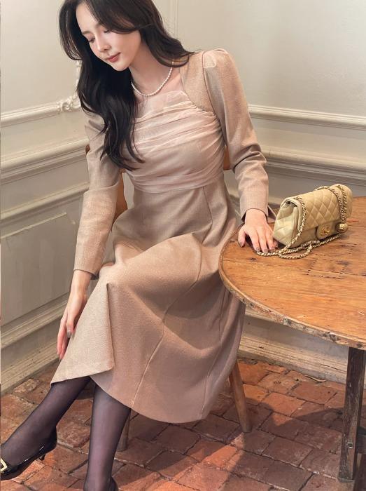 드망 샤 레이어드 스판 트위드 원피스