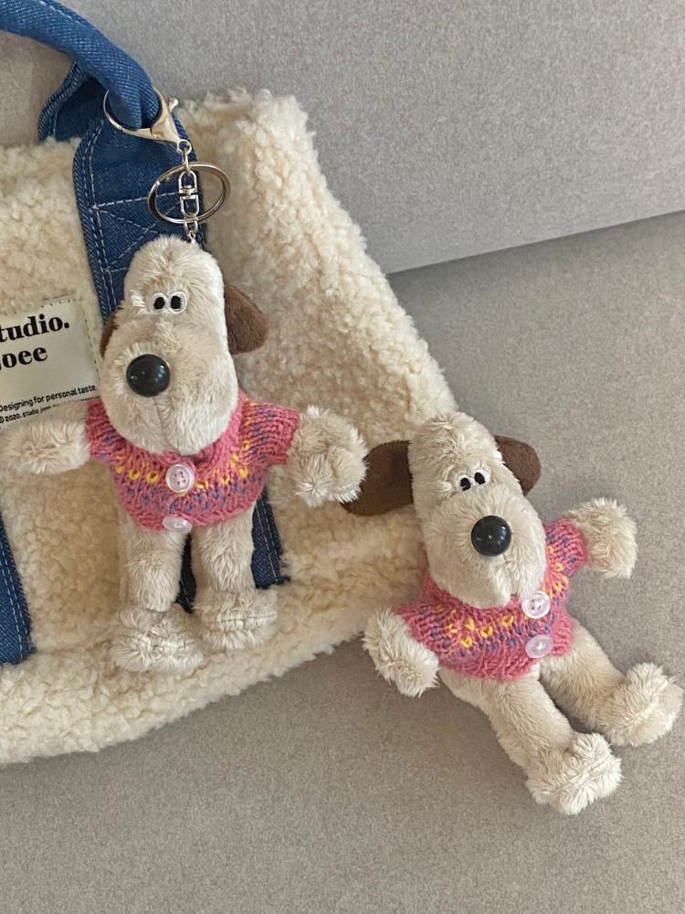 월레스와 그로밋 인형 키링 강아지 미니 인형고리 핑크 스웨터 니트