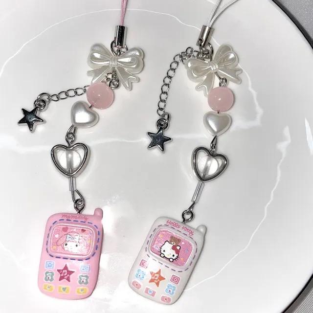 [운명제작] Y2k 고양이 휴대폰 키티 원석 리본 키링 핸드폰 줄