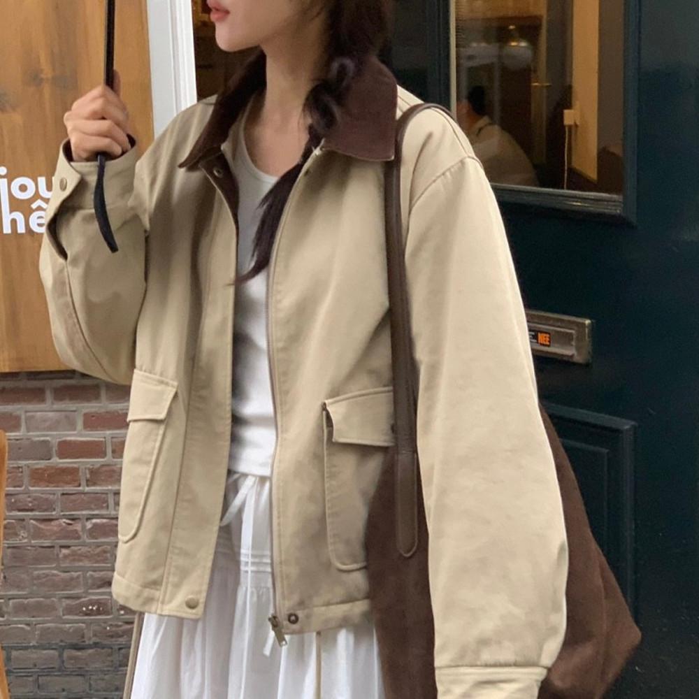베르가못 배색 워크 자켓 3온스 누빔 안감 집업 카라 jk 2col