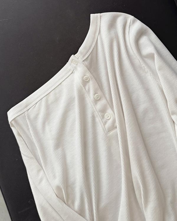 오프숄더 골지 티셔츠