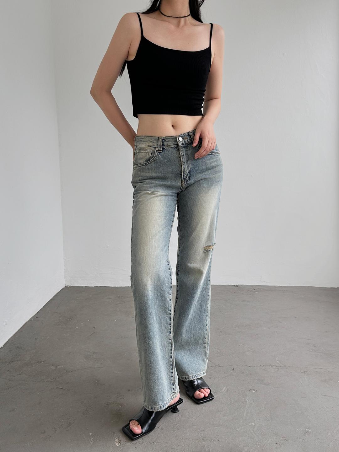 빈티지 워싱 세미 부츠컷 데님