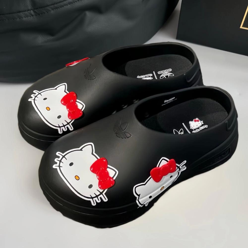 헬로키티 x 아디다스 OG 아디폼 스탠스미스 뮬 블랙 우먼스 IH0280 여름 키높이 통굽 슬리퍼 샌들 한정판