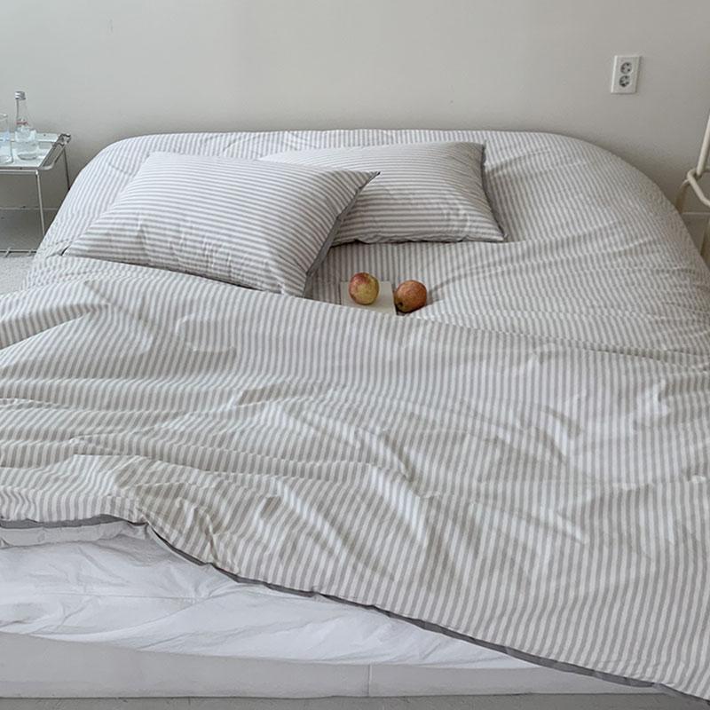 [베딩핫딜] 오가닉 첼시 스트라이프 프리미엄 무봉제 고밀도 차렵침구 (그레이)