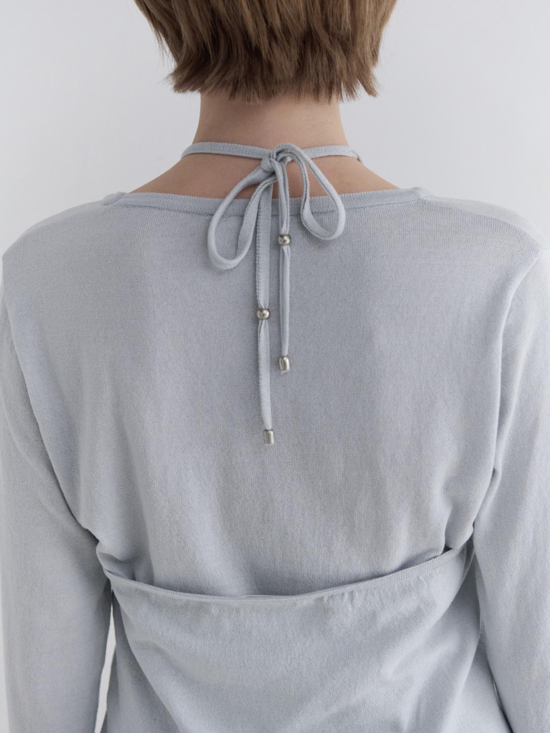 Cream Halter Bustier Cotton Knit Set (Sky)