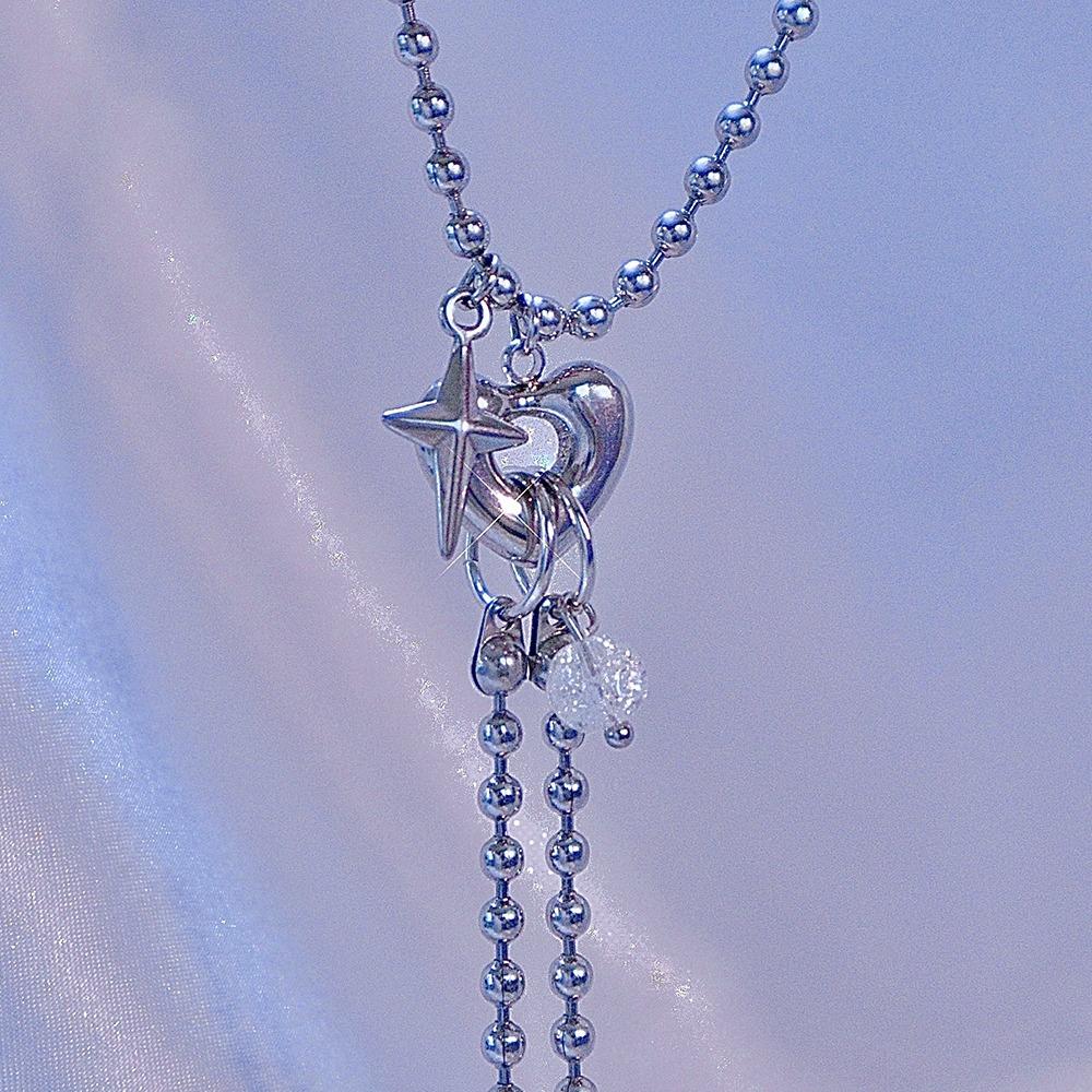 전체 써지컬스틸 하트 볼 리본 롱 목걸이 y2k