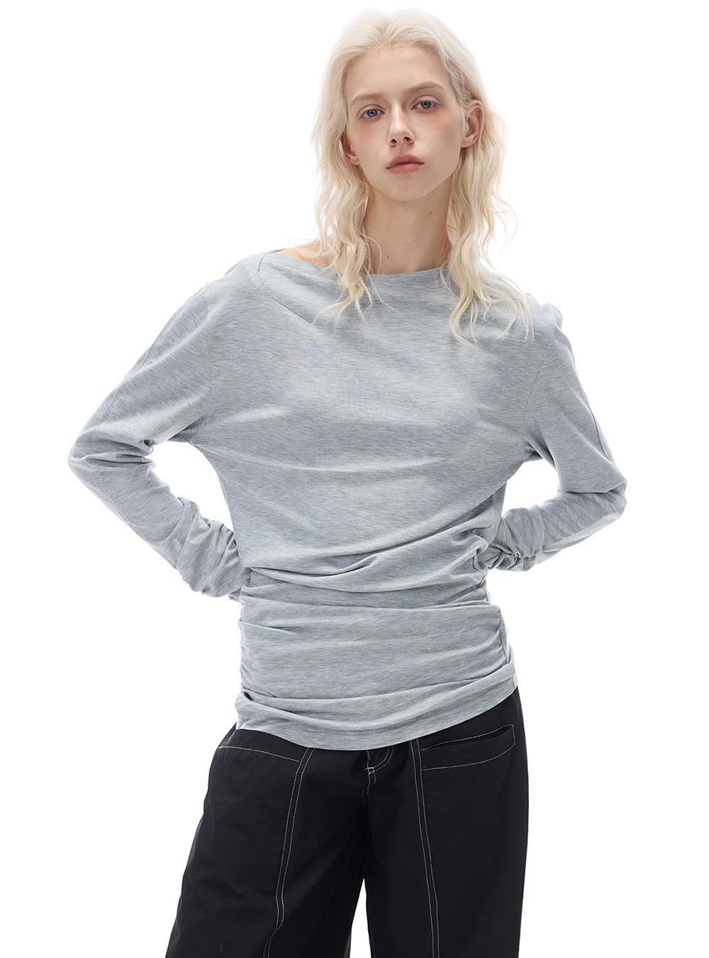 Shoulder Slim Cool File Pleated T-Shirt