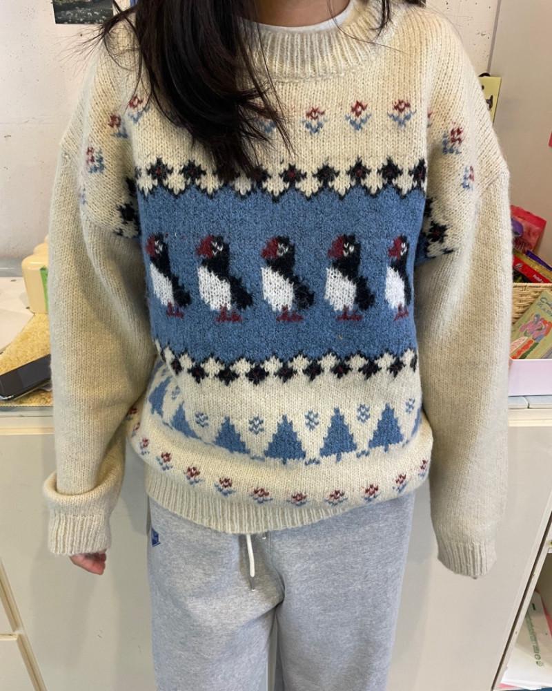 YP 펭귄 니트 노르딕 빈티지 겨울 니트 nt (2 Color)