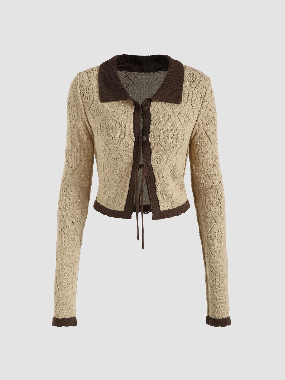 Contrasting Trim Knit Crop Cardigan