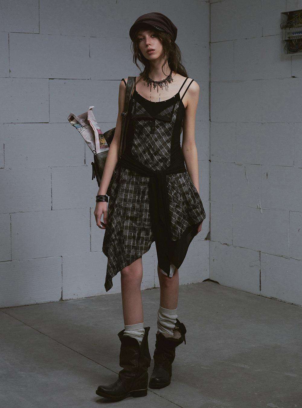 Checked Layered Slim Bustier Dress