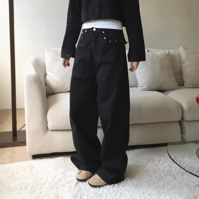 [주문폭주🔥]할리 찡 와이드 코튼 팬츠(Black)