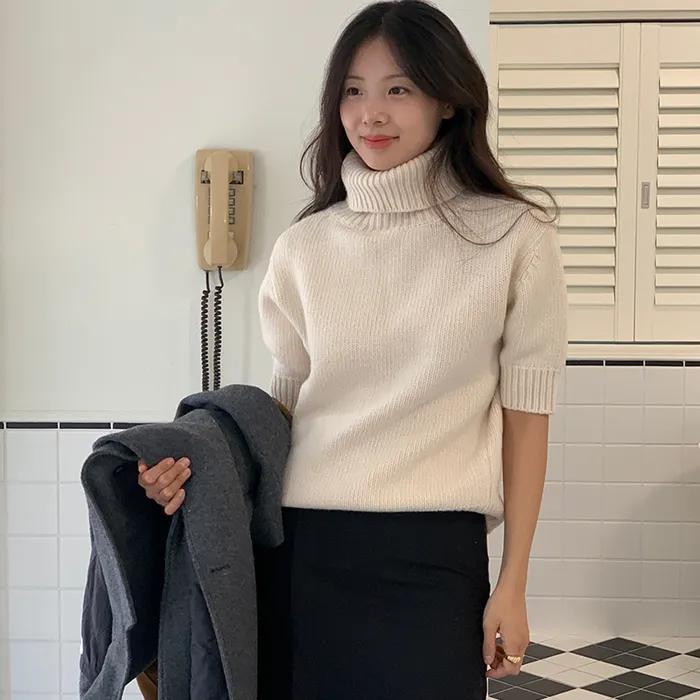 (2차 12/9일 예약배송)Turtleneck wool half sleeve knitwear_cream