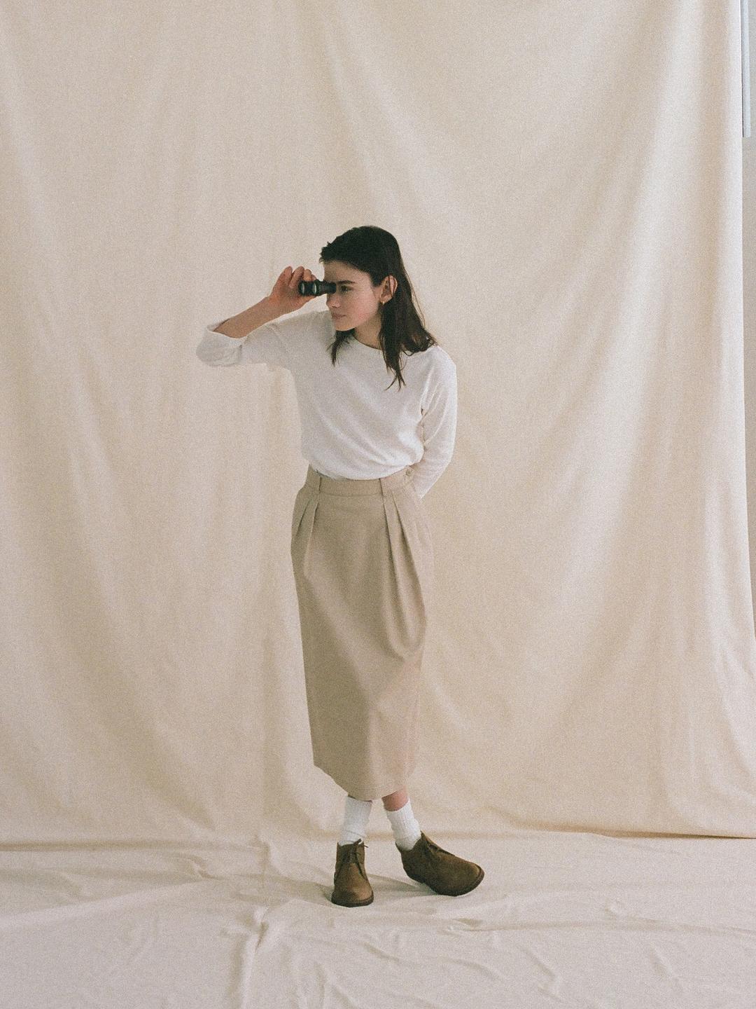 OLD WASHED COTTON SKIRT [ Ecru Beige ]