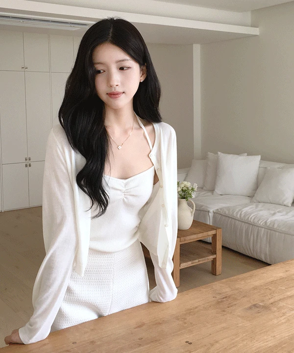 [나시+가디건🩰] 에이드 여리셔링 홀터넥 슬리브리스&가디건 - 4color