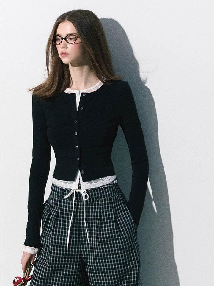 [OAK MOO] "Smoky Flowers\" Lace Layered Long Sleeve